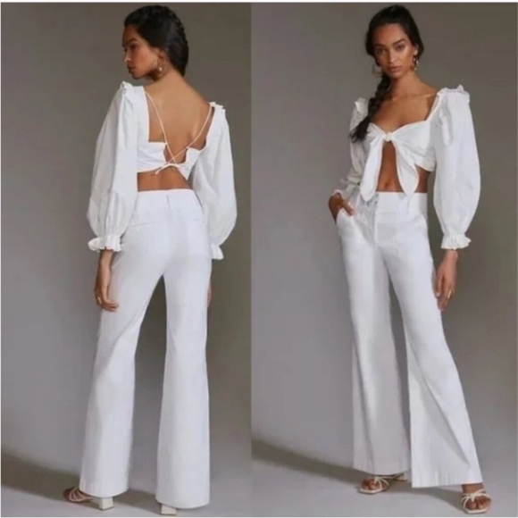 Maeve Pants - Maeve Naomi Wide Leg Flare Pants Anthropologie White Boho Minimalist Preppy 70s